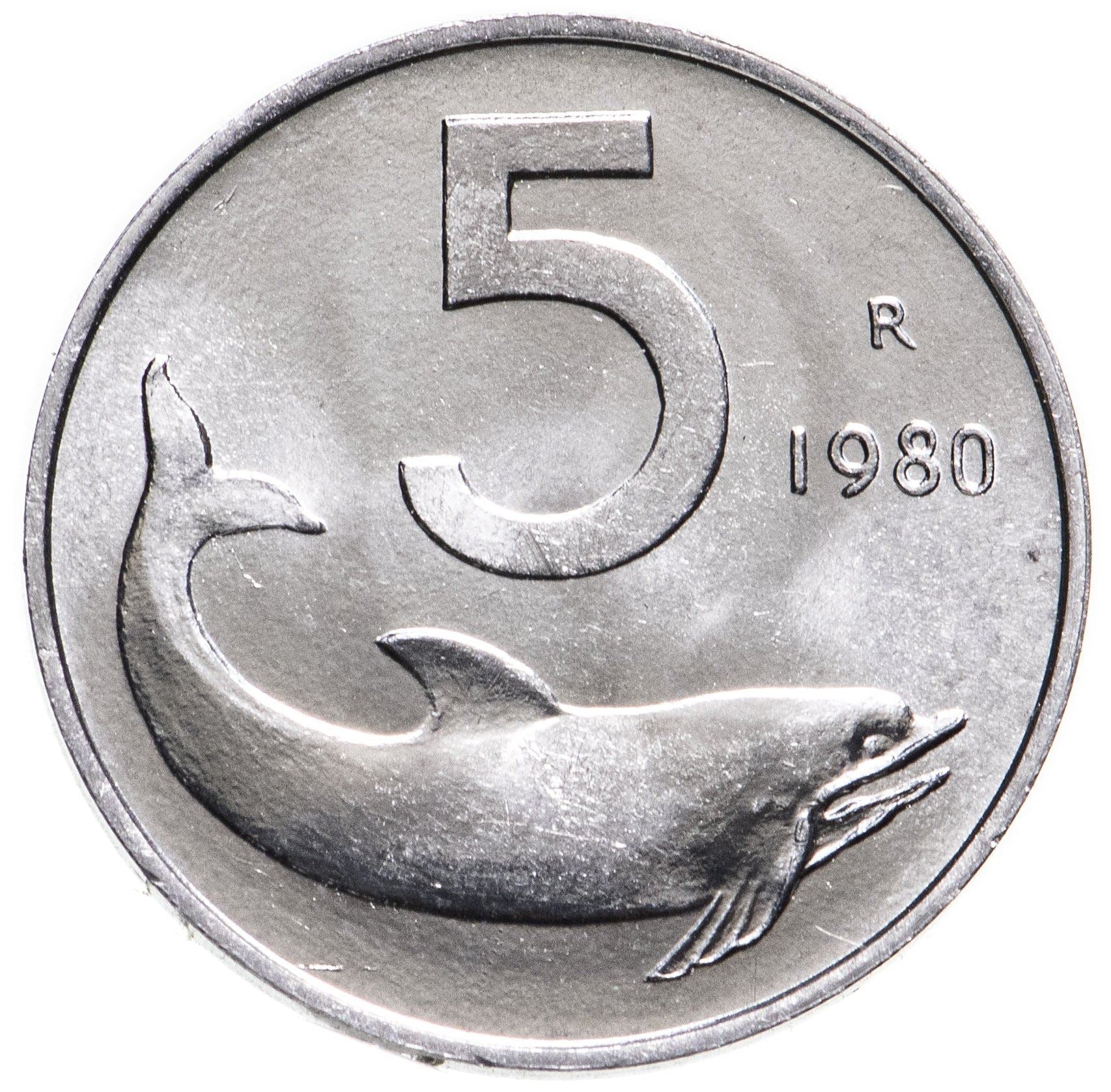 Italy Coin 5 Lire | Ship Rudder | Dolphin | KM92 | 1951 - 2001