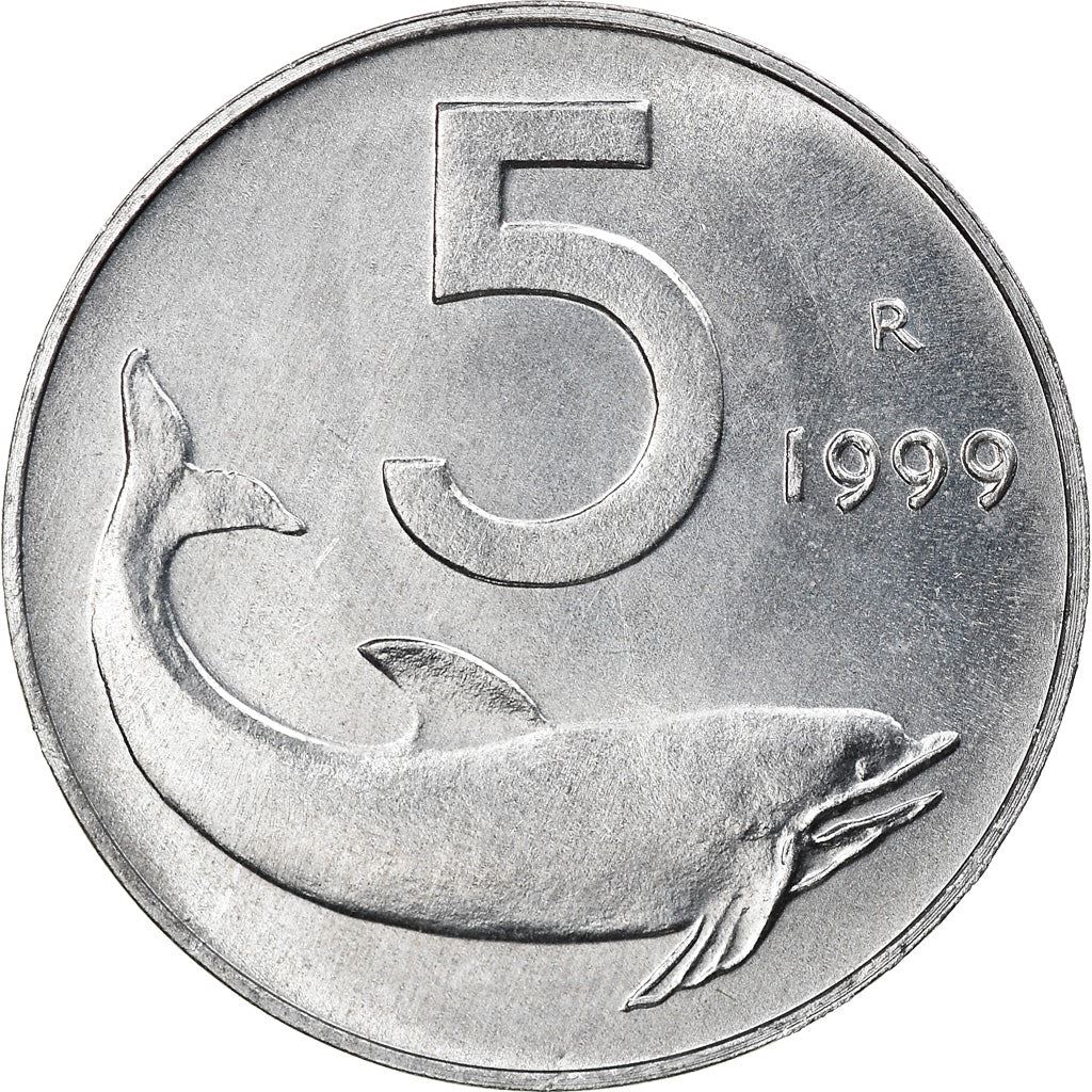 Italy Coin 5 Lire | Ship Rudder | Dolphin | KM92 | 1951 - 2001