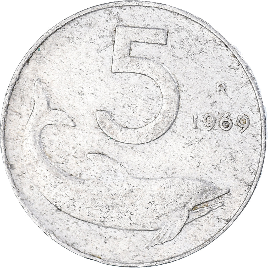 Italy Coin 5 Lire | Ship Rudder | Dolphin | KM92 | 1951 - 2001