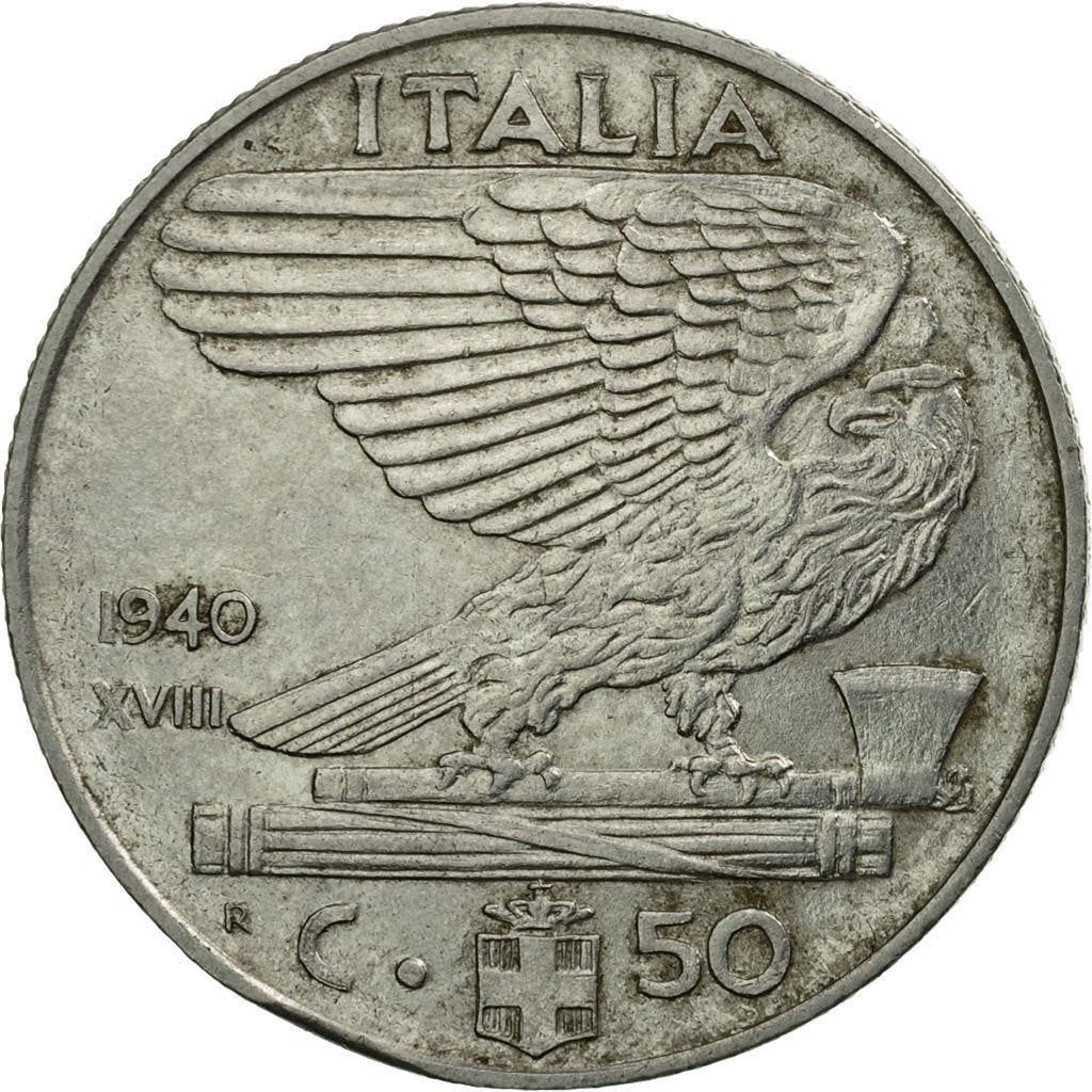 Italy Coin 50 Centesimi - Vittorio Emanuele III |Eagle | Fasces | Axe | KM76a | 1939 - 1940