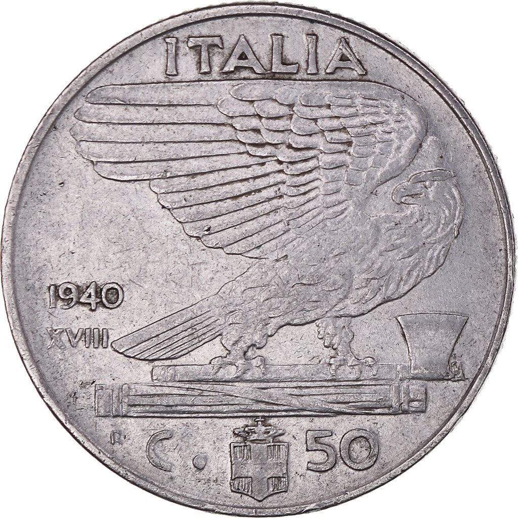 Italy Coin 50 Centesimi - Vittorio Emanuele III |Eagle | Fasces | Axe | KM76a | 1939 - 1940