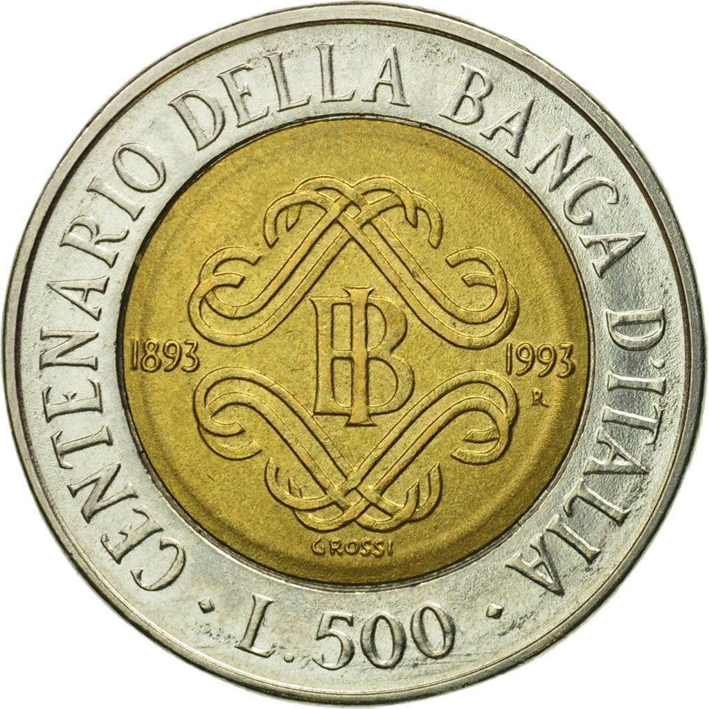 Italy Coin 500 Lire Bank of Italy Centennial | Female Head | KM160 | 1993