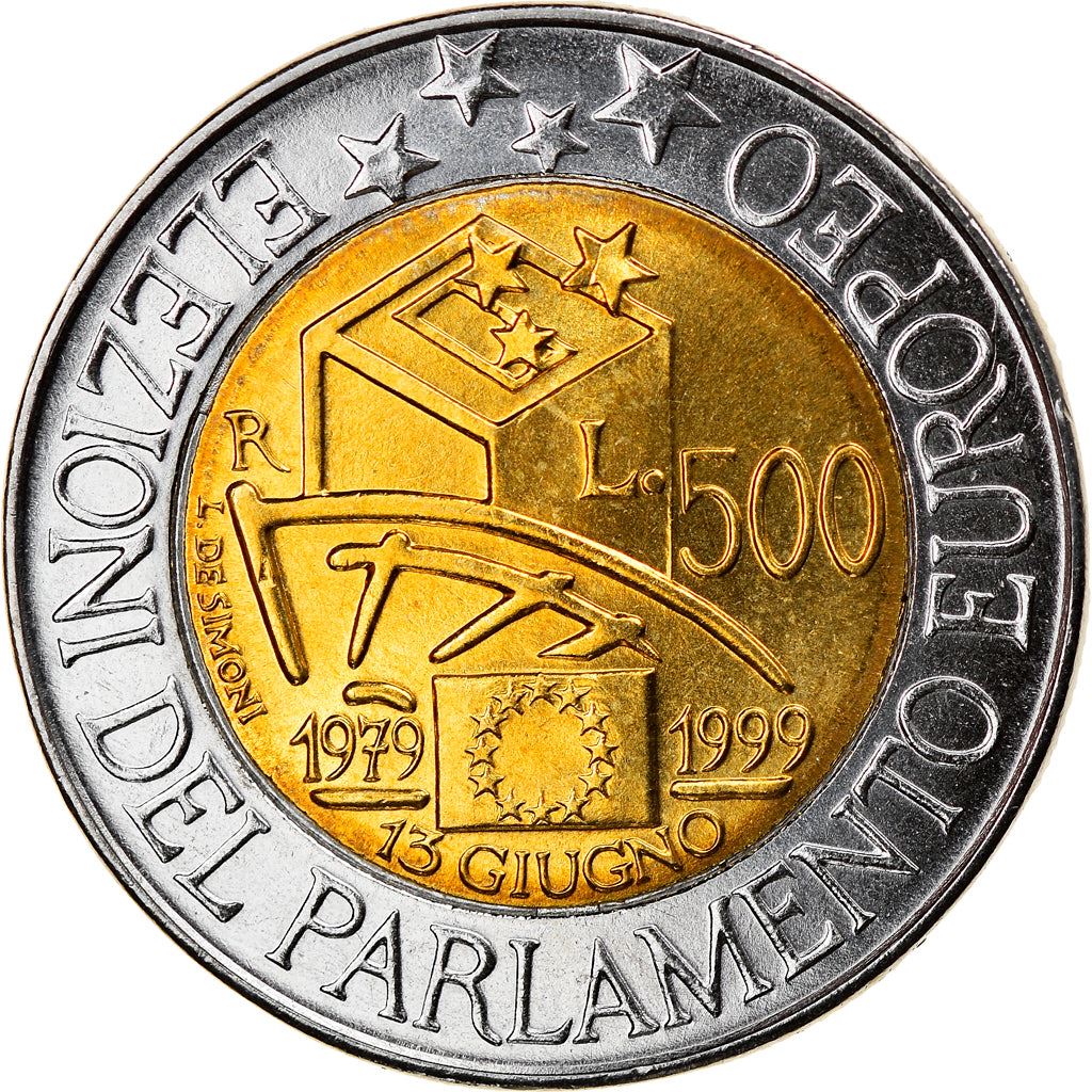 Italy Coin 500 Lire European Parliament Elections | Ballot Box | KM203 | 1999