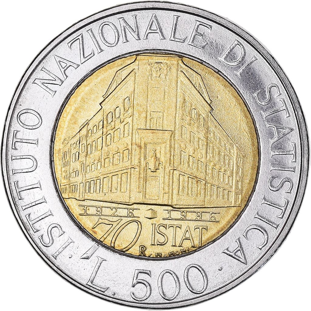 Italy Coin 500 Lire I.S.T.A.T. | Institute Building | Winged Head | KM181 | 1996