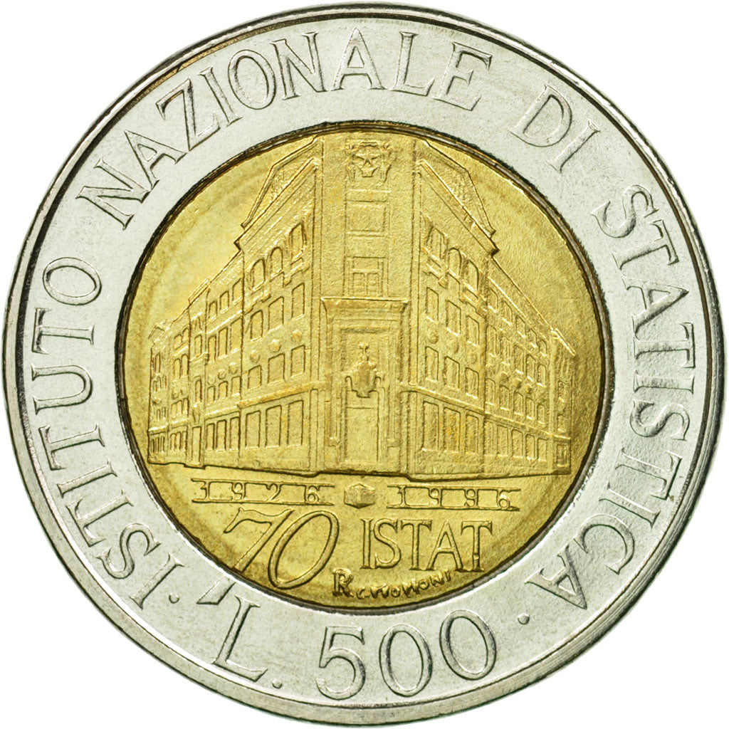 Italy Coin 500 Lire I.S.T.A.T. | Institute Building | Winged Head | KM181 | 1996