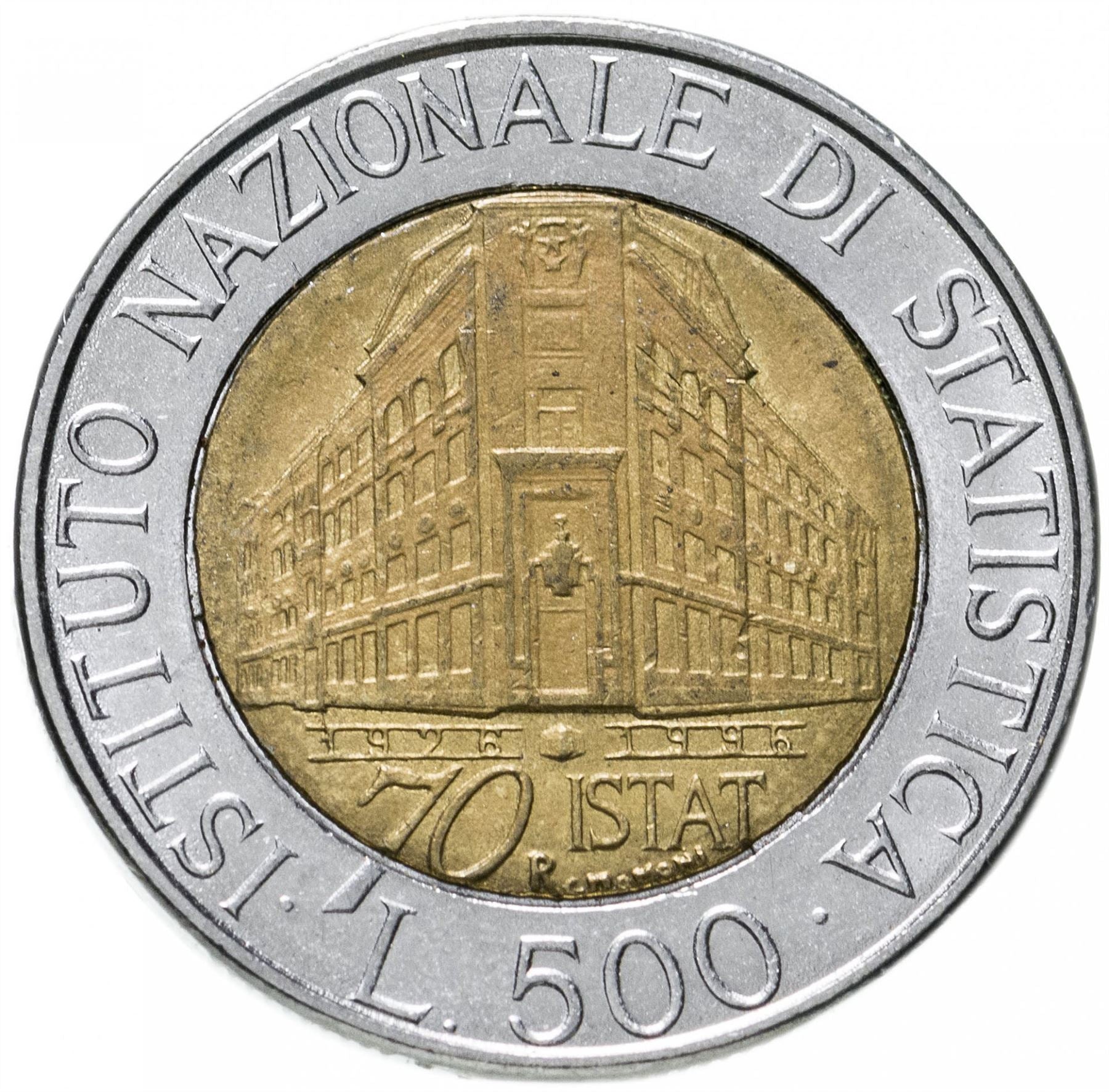 Italy Coin 500 Lire I.S.T.A.T. | Institute Building | Winged Head | KM181 | 1996