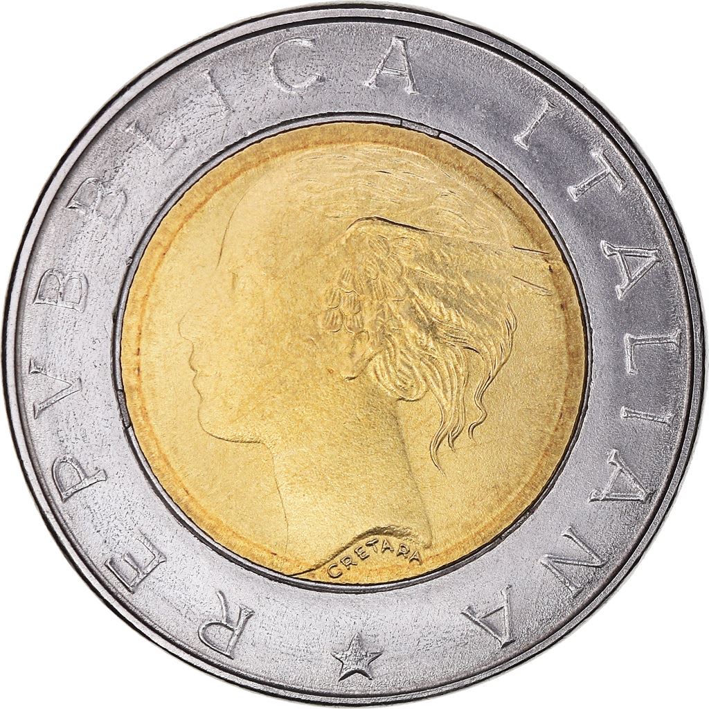 Italy Coin 500 Lire I.S.T.A.T. | Institute Building | Winged Head | KM181 | 1996