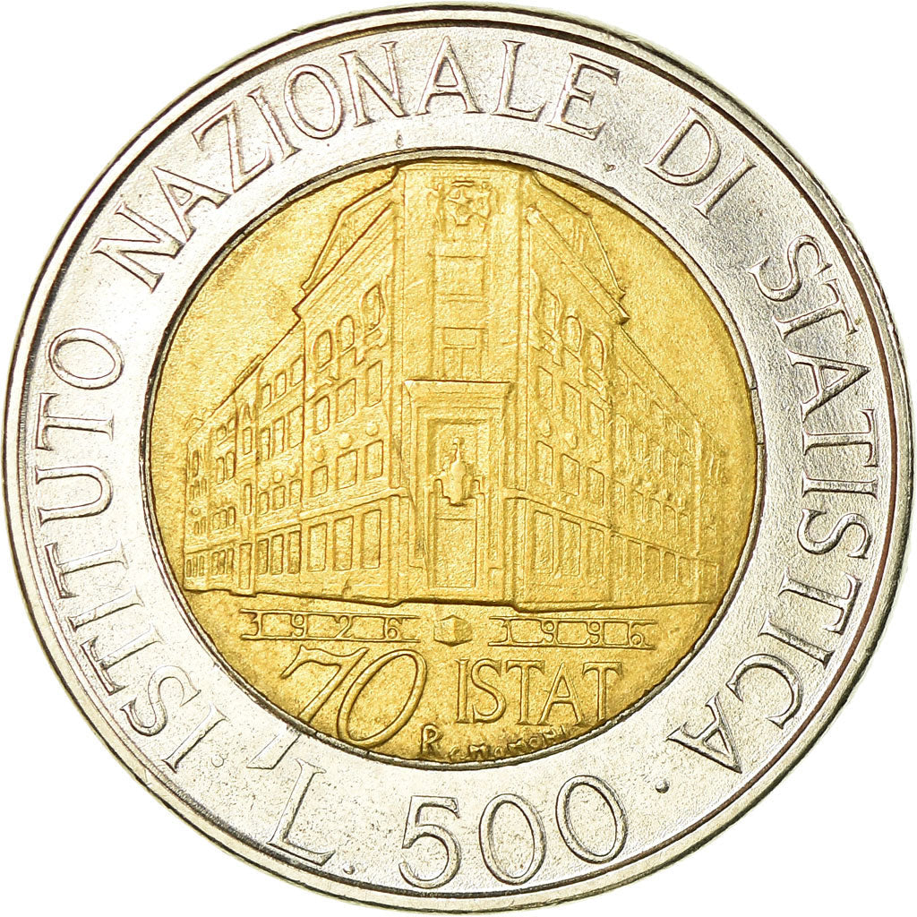 Italy Coin 500 Lire I.S.T.A.T. | Institute Building | Winged Head | KM181 | 1996