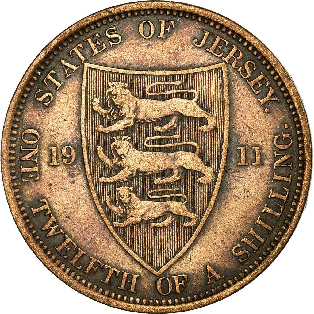 Jersey 1/12 Shilling Coin | King George V | Shield | KM12 | 1911 - 1923