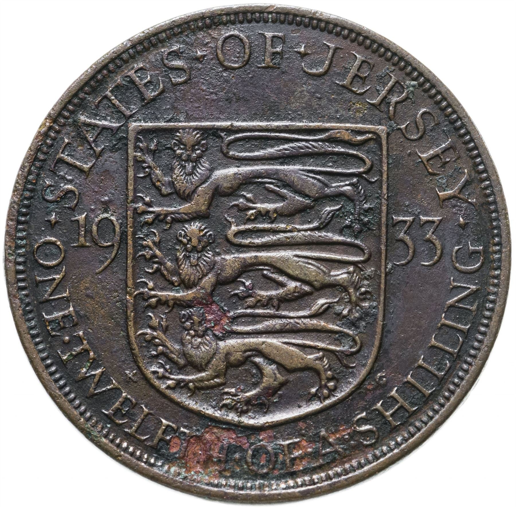 Jersey 1/12 Shilling Coin | King George V | Shield | KM16 | 1931 - 1935