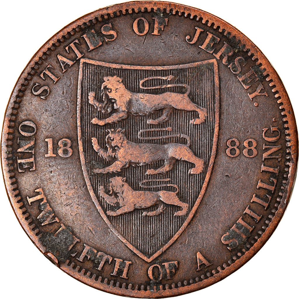 Jersey 1/12 Shilling Coin | Victoria | Lions | Shield | KM8 | 1877 - 1894