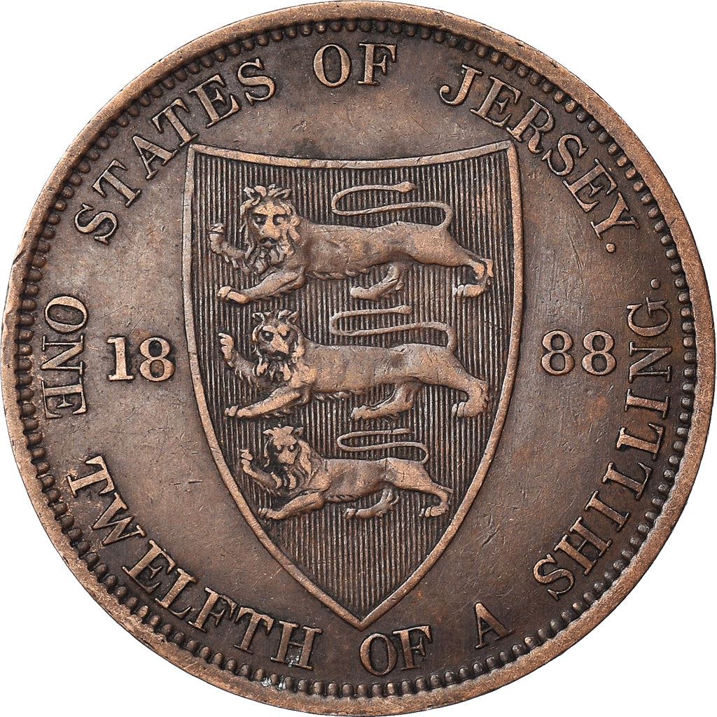 Jersey 1/12 Shilling Coin | Victoria | Lions | Shield | KM8 | 1877 - 1894