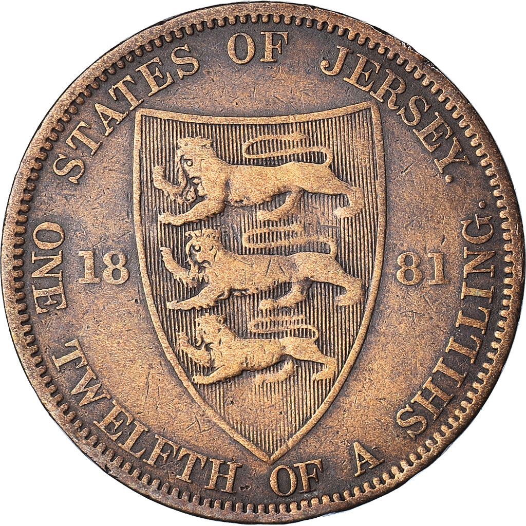 Jersey 1/12 Shilling Coin | Victoria | Lions | Shield | KM8 | 1877 - 1894