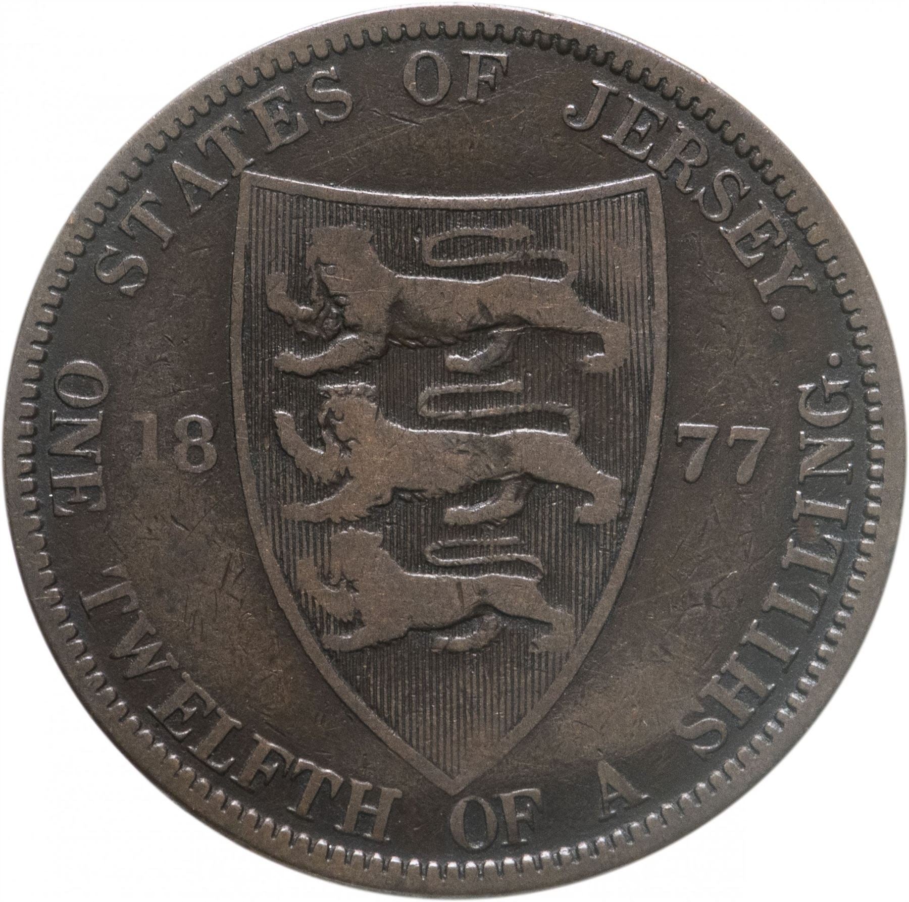 Jersey 1/12 Shilling Coin | Victoria | Lions | Shield | KM8 | 1877 - 1894