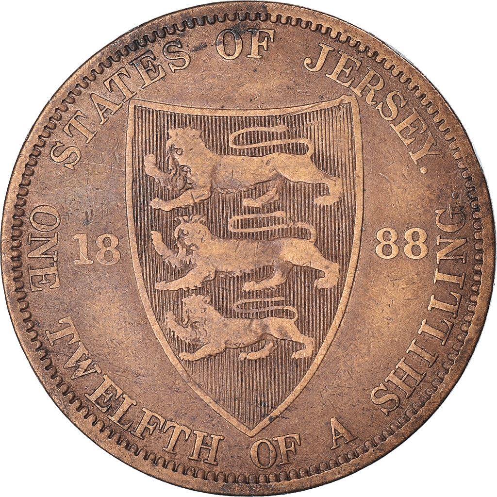 Jersey 1/12 Shilling Coin | Victoria | Lions | Shield | KM8 | 1877 - 1894