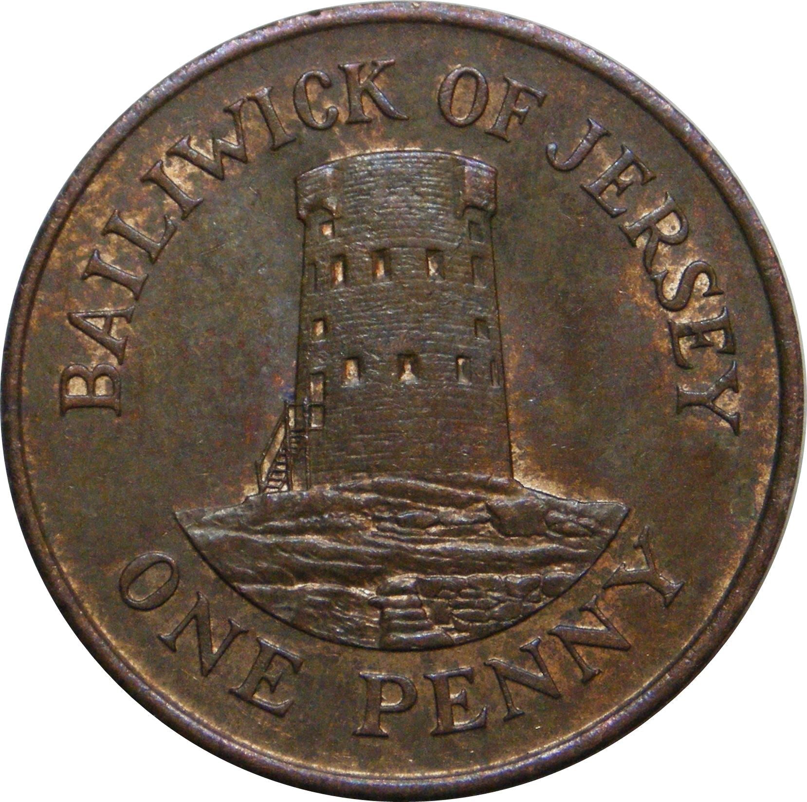 Jersey Coin Islander 1 Penny | Queen Elizabeth II | Le Hocq Watch Tower | KM54 | 1983 - 1992