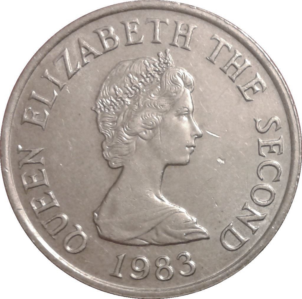 Jersey Coin Islander 5 Pence | Queen Elizabeth II | Seymour Tower | KM56.1 | 1983 - 1988