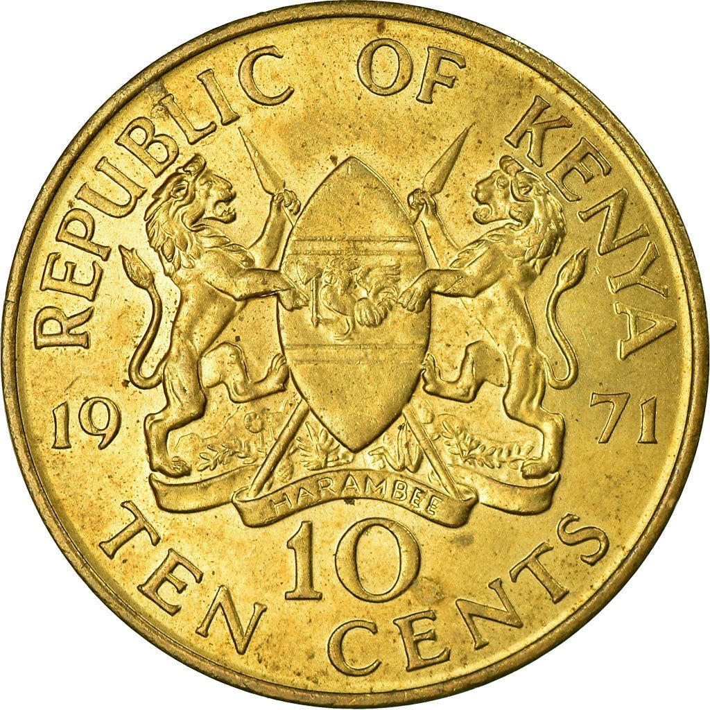 Kenya 10 Cents | Lions | Spears | East African Shield Coin | KM11 | 1969 - 1978