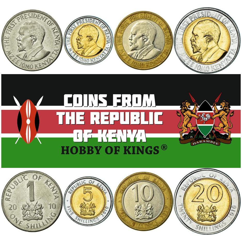 Kenya | 4 Coin Set | 1 Shilling 5 10 20 Shillings | Mzee Jomo Kenyatta | Lions | 2010