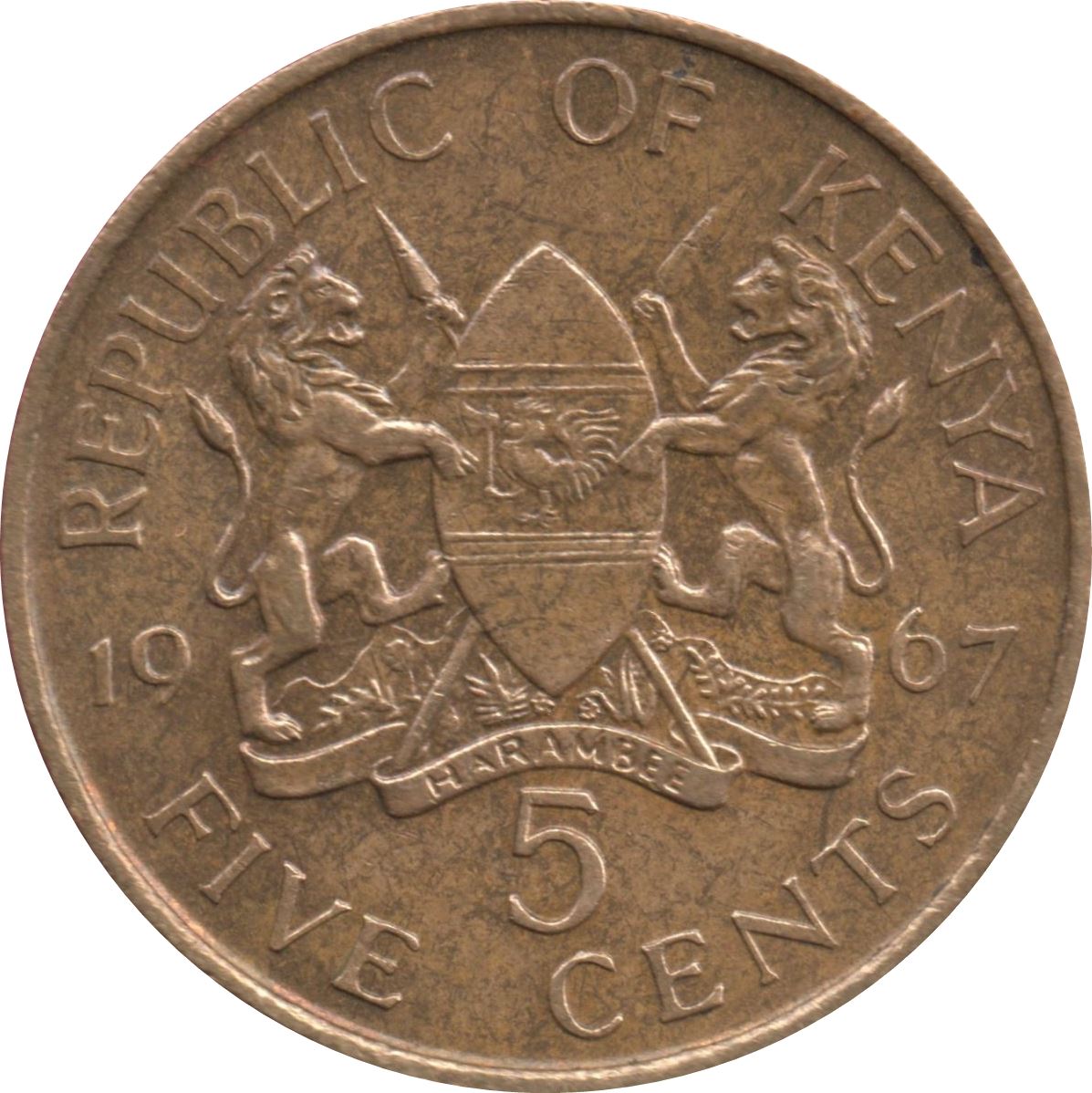 Kenya 5 Cents | Mzee Jomo Kenyatta Coin | KM1 | 1966 - 1968