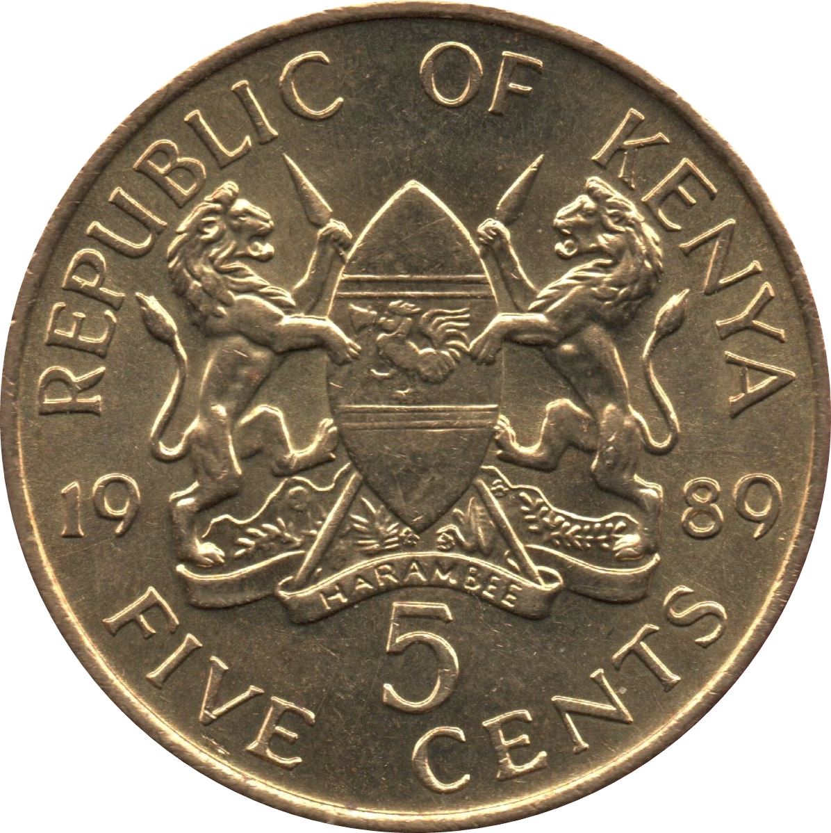 Kenya 5 Cents | President of Kenya 1989 - 2002 Coin | KM17 | 1978 - 1991