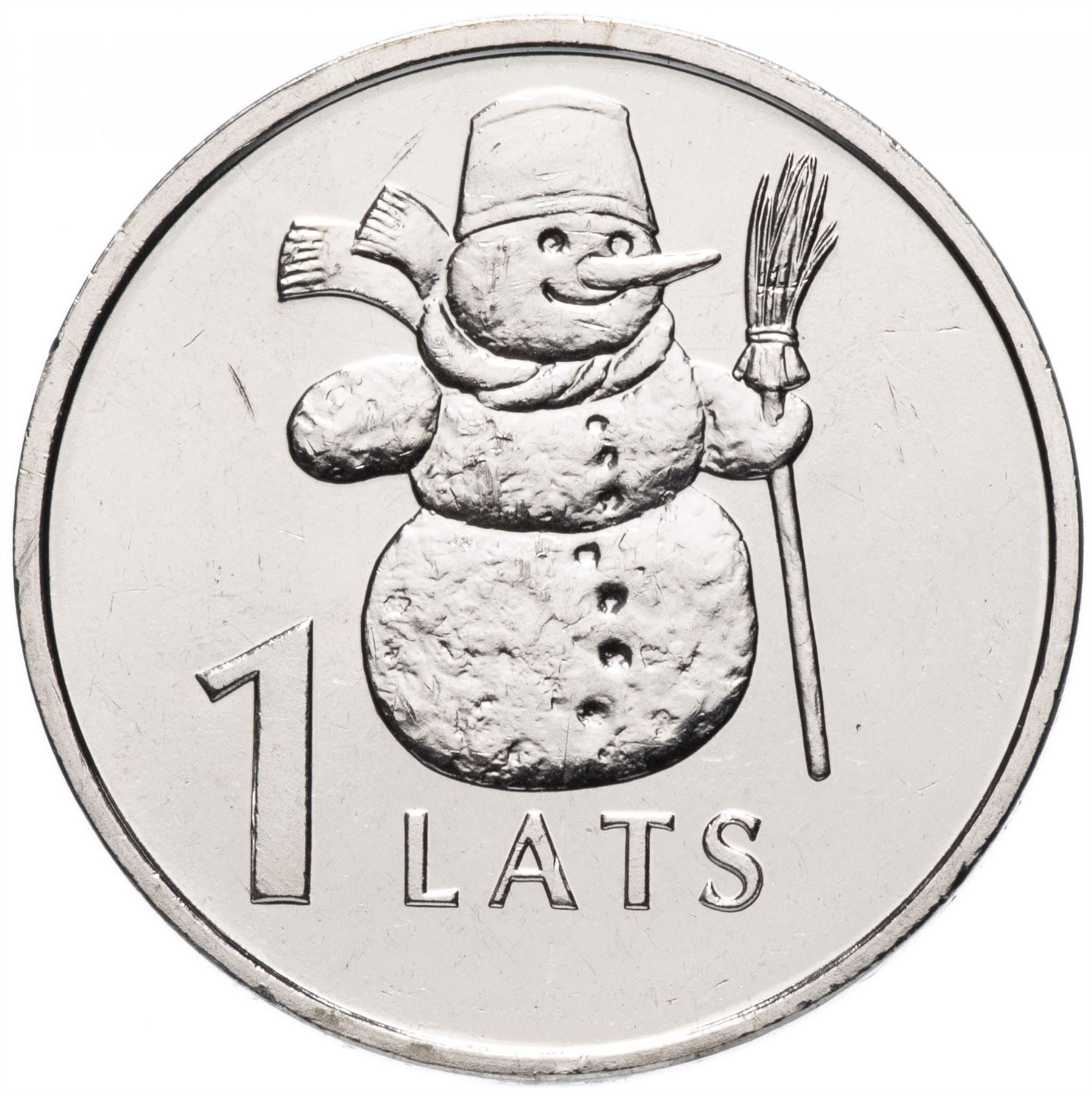 Latvia 1 Lats Coin | Snowman | Broom | KM85 | 2007