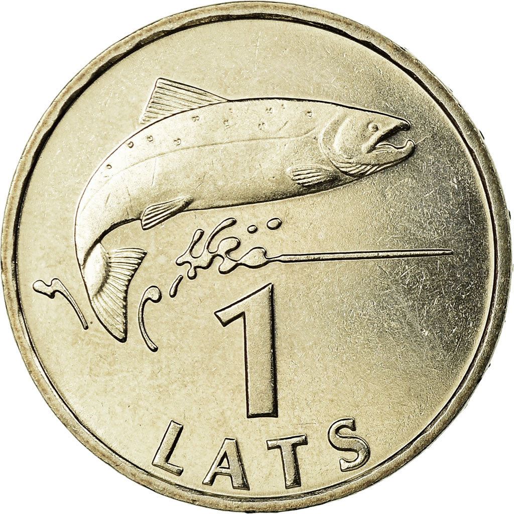 Latvia Coin Latvian 1 Lats | Salmon | Lion | Griffin | KM12 | 1992 - 2008