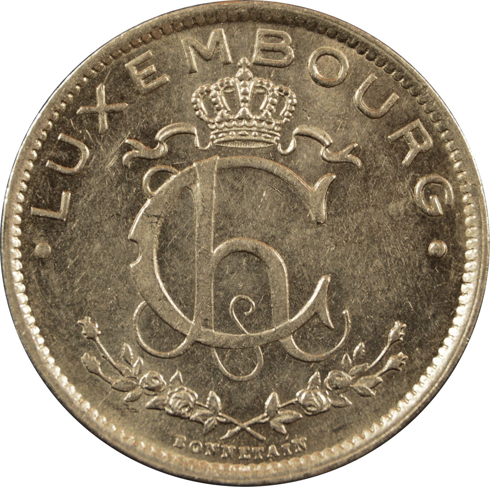 Luxembourg 1 Franc Coin | Grand Duchess Charlotte | 1924 - 1935