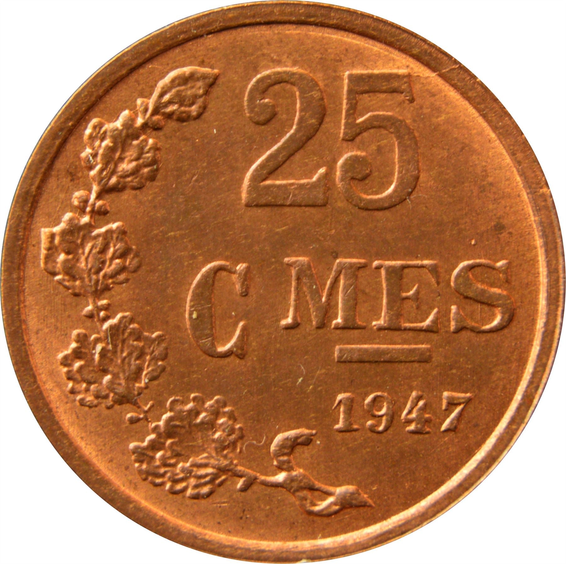 Luxembourg 25 Centimes Coin | Grand Duchess Charlotte | KM45 | 1946 - 1947