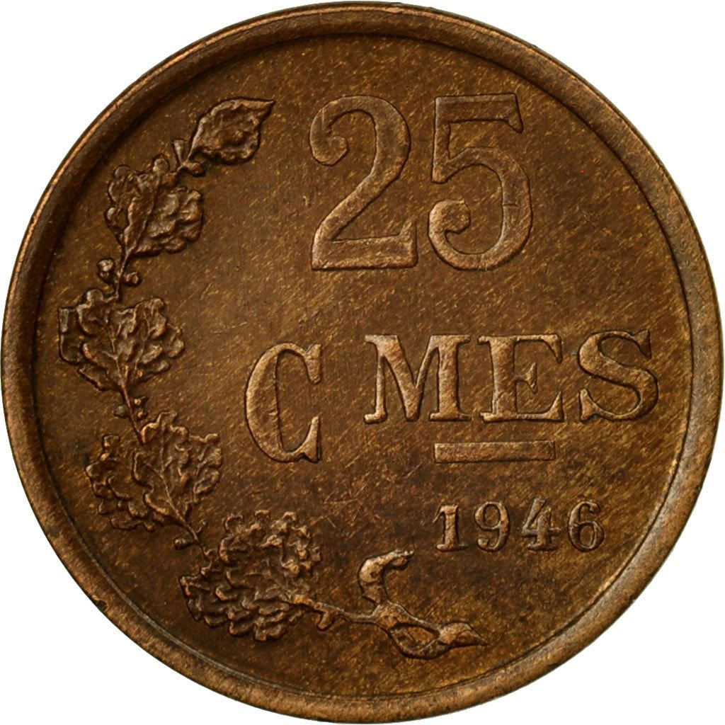 Luxembourg 25 Centimes Coin | Grand Duchess Charlotte | KM45 | 1946 - 1947