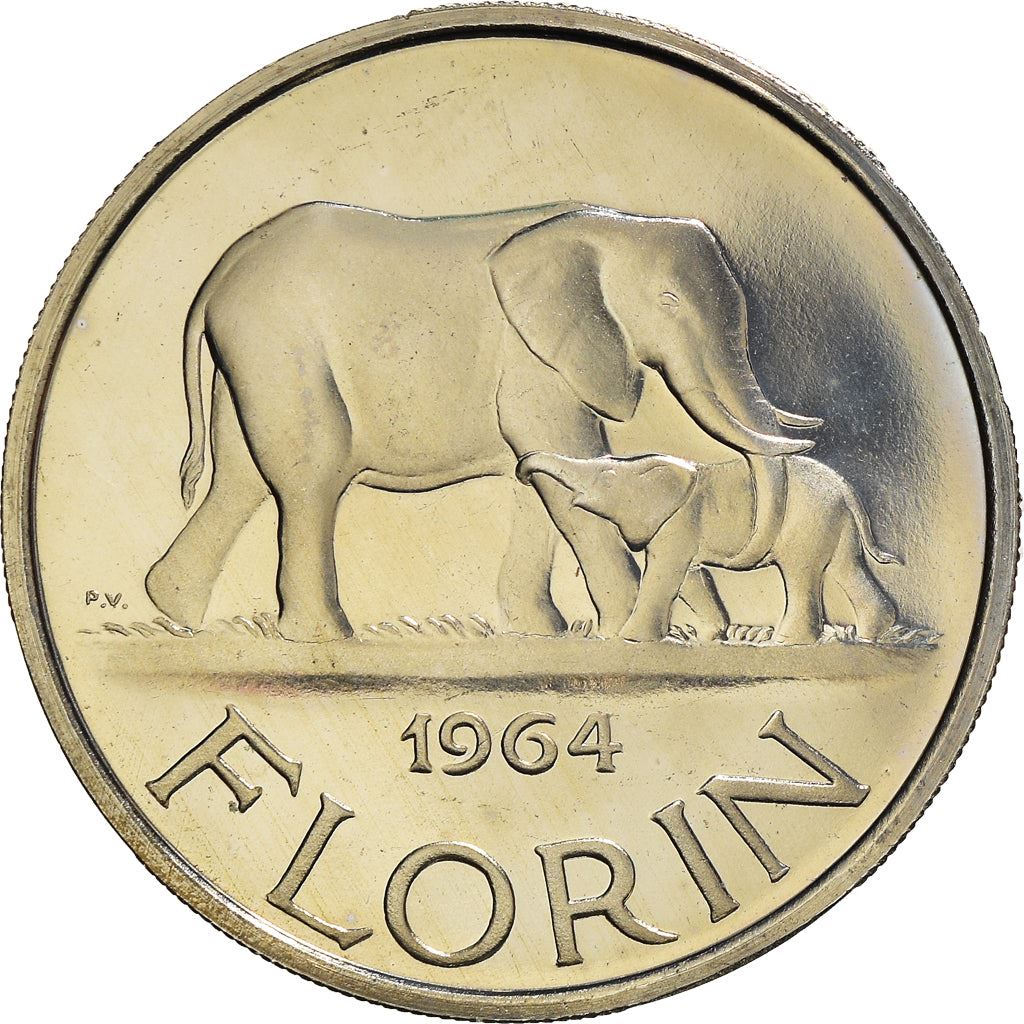 Malawi Coin Malawian 1 Florin Coin | President Hastings Banda | Elephant | KM3 | 1964