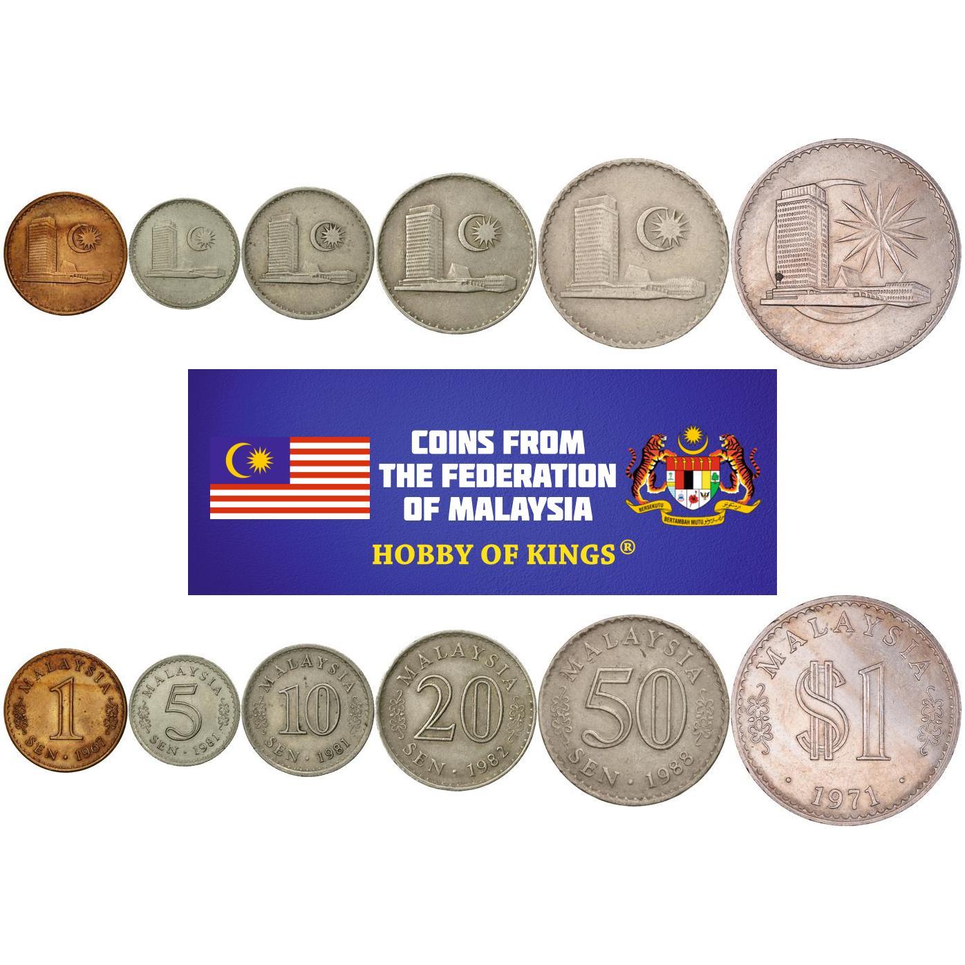 Malaysia | 6 Coin Set | 1 5 10 20 50 Sen 1 Ringgit | Parliament House | 1967 - 1988