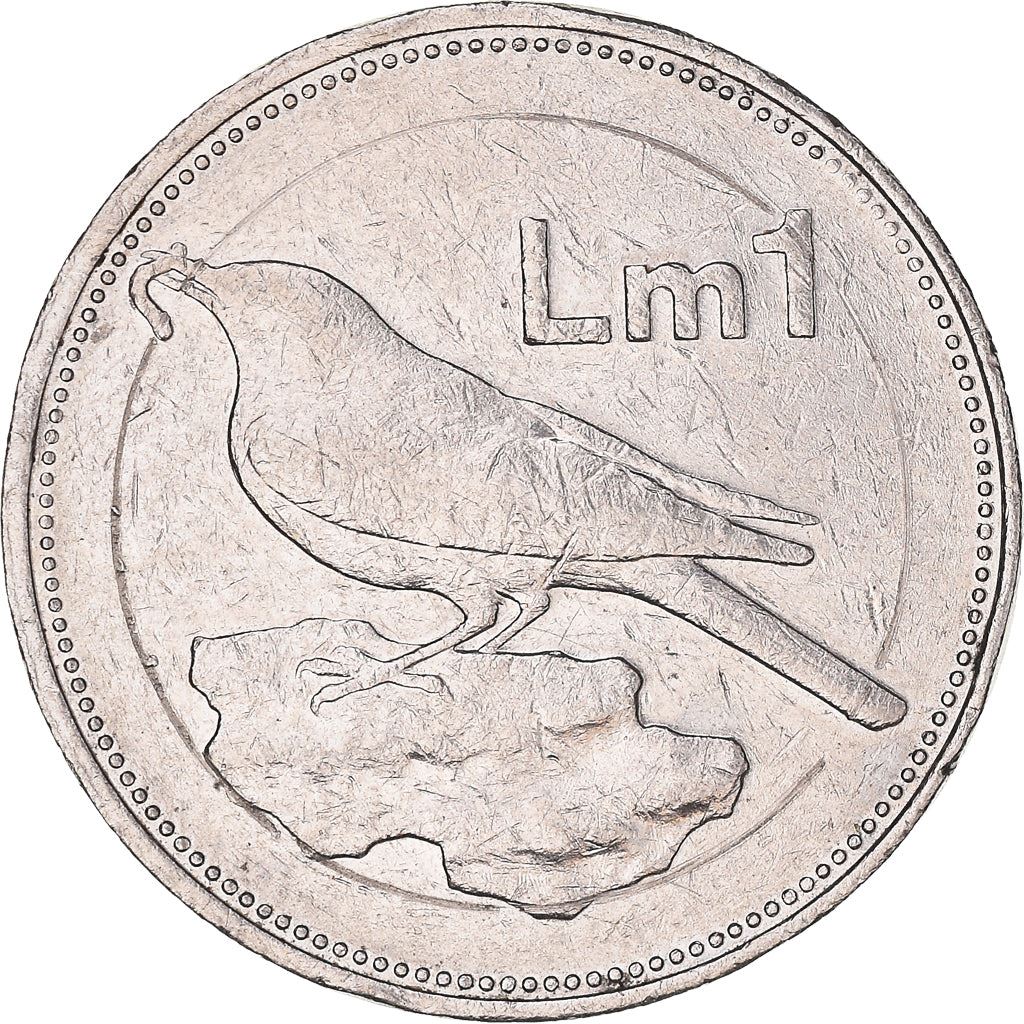 Malta Coin Maltese 1 Lira | Blue Rock Thrush | Bird | KM99 | 1991 - 2007