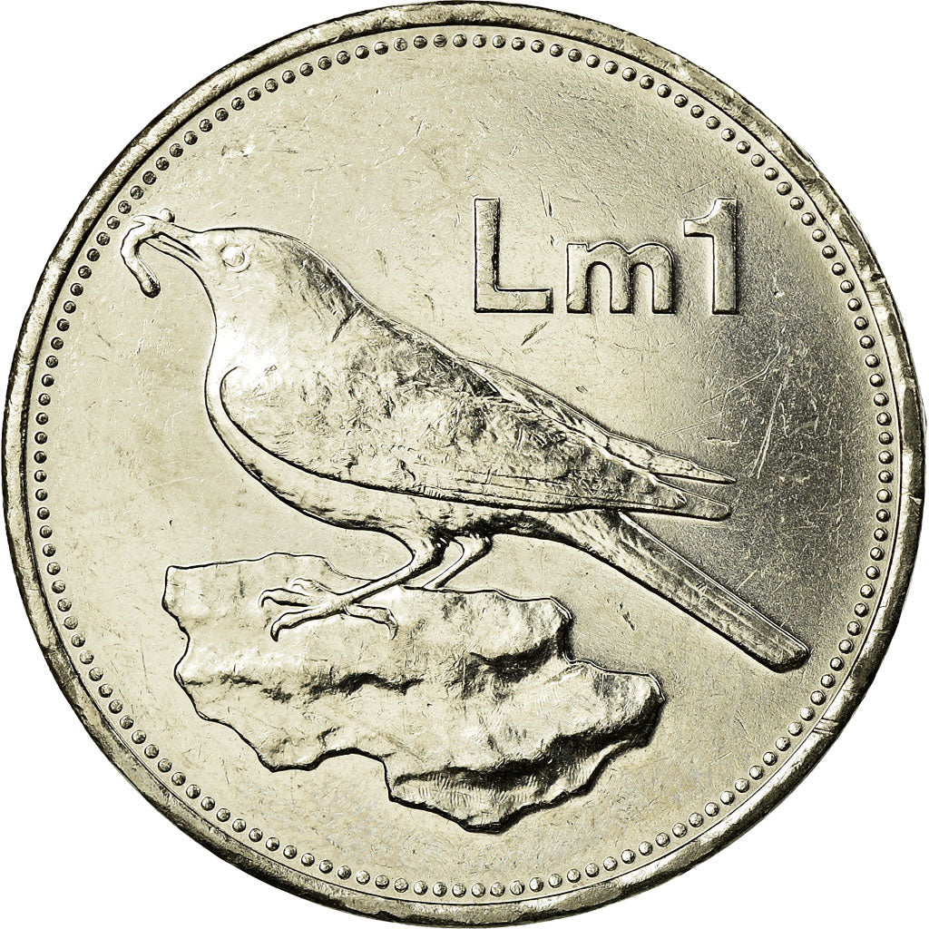 Malta Coin Maltese 1 Lira | Blue Rock Thrush | Bird | KM99 | 1991 - 2007