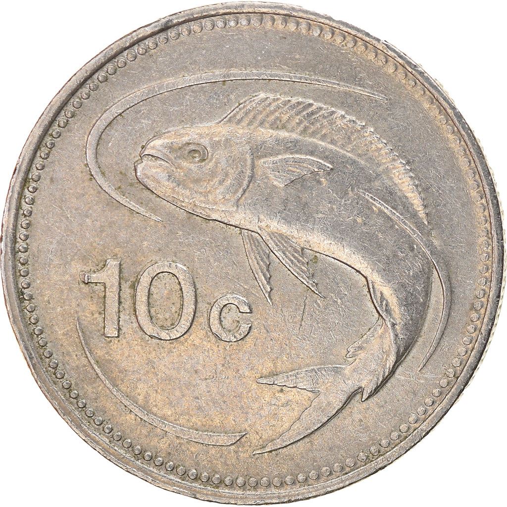 Malta Coin Maltese 10 Cents | Mahi Mahi Fish | KM96 | 1991 - 2007