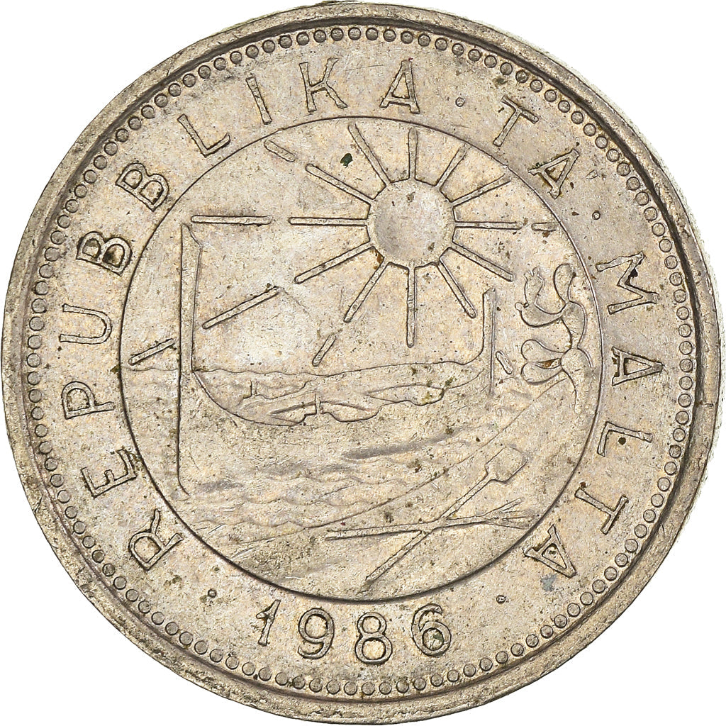 Malta Coin Maltese 10 Cents | Sun | Luzzu Boat | Mahi Mahi Fish | KM76 | 1986