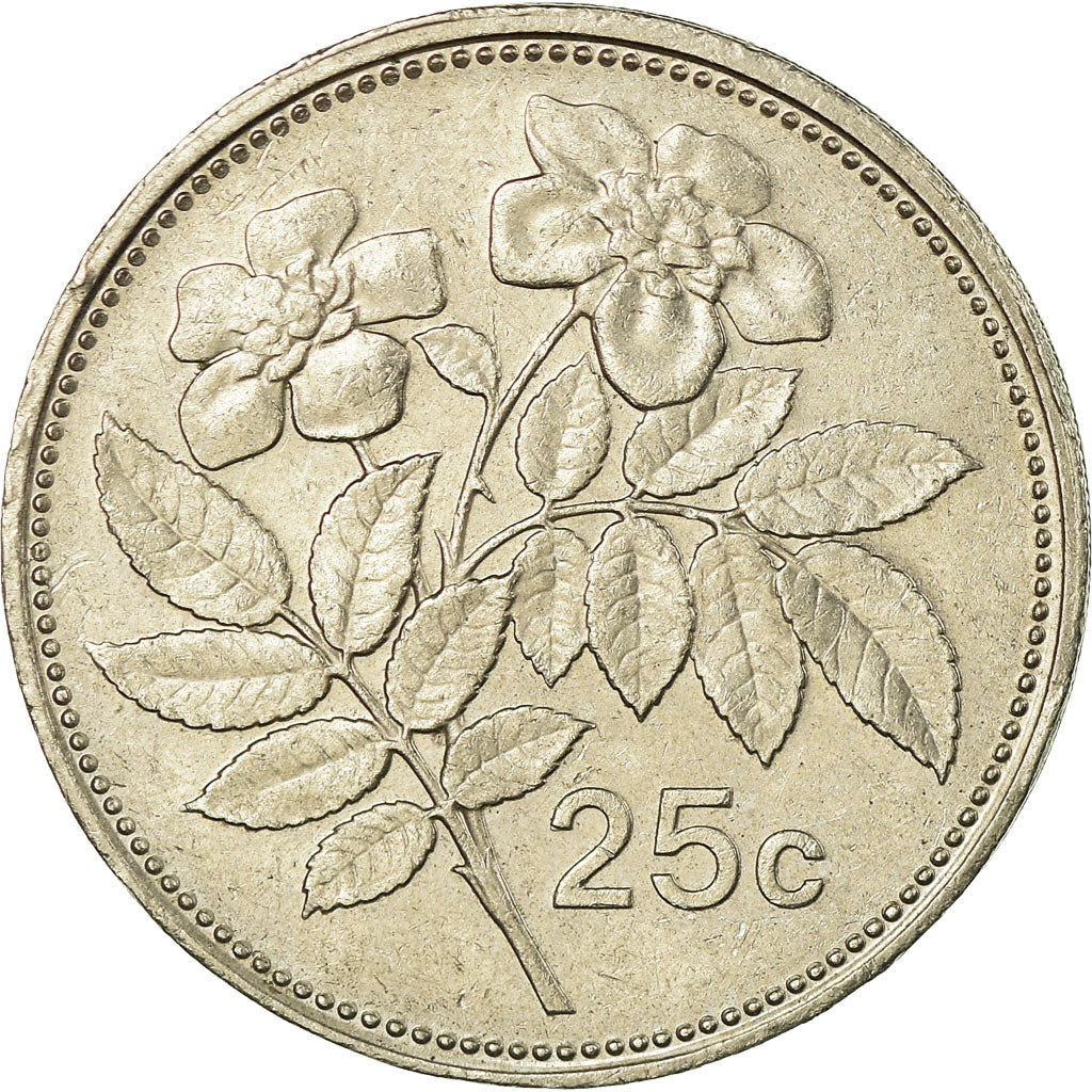 Malta Coin Maltese 25 Cents | Evergreen Rose | KM97 | 1991 - 2007