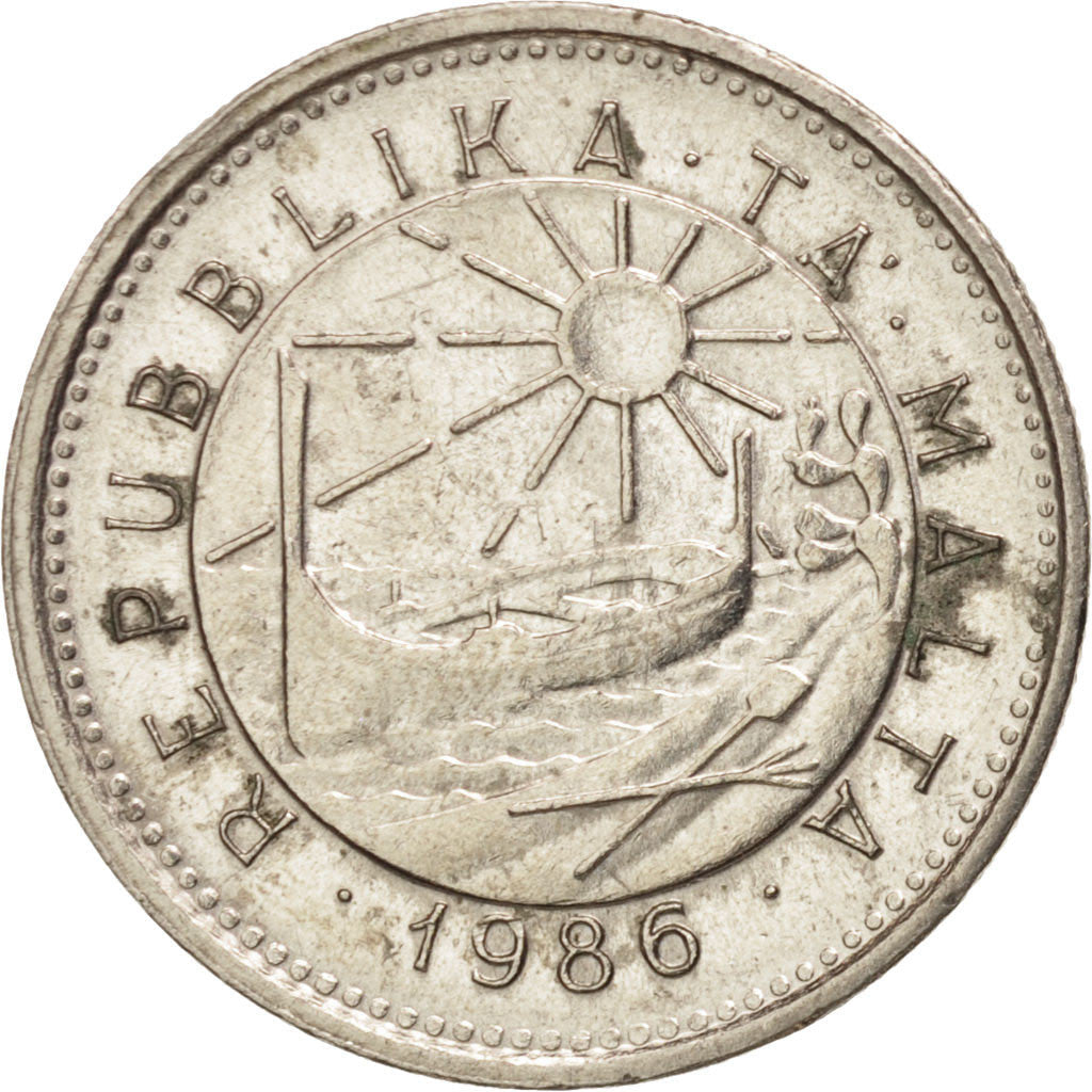 Malta Coin Maltese 5 Cents | Sun | Luzzu Boat | Freshwater Crab | KM77 | 1986