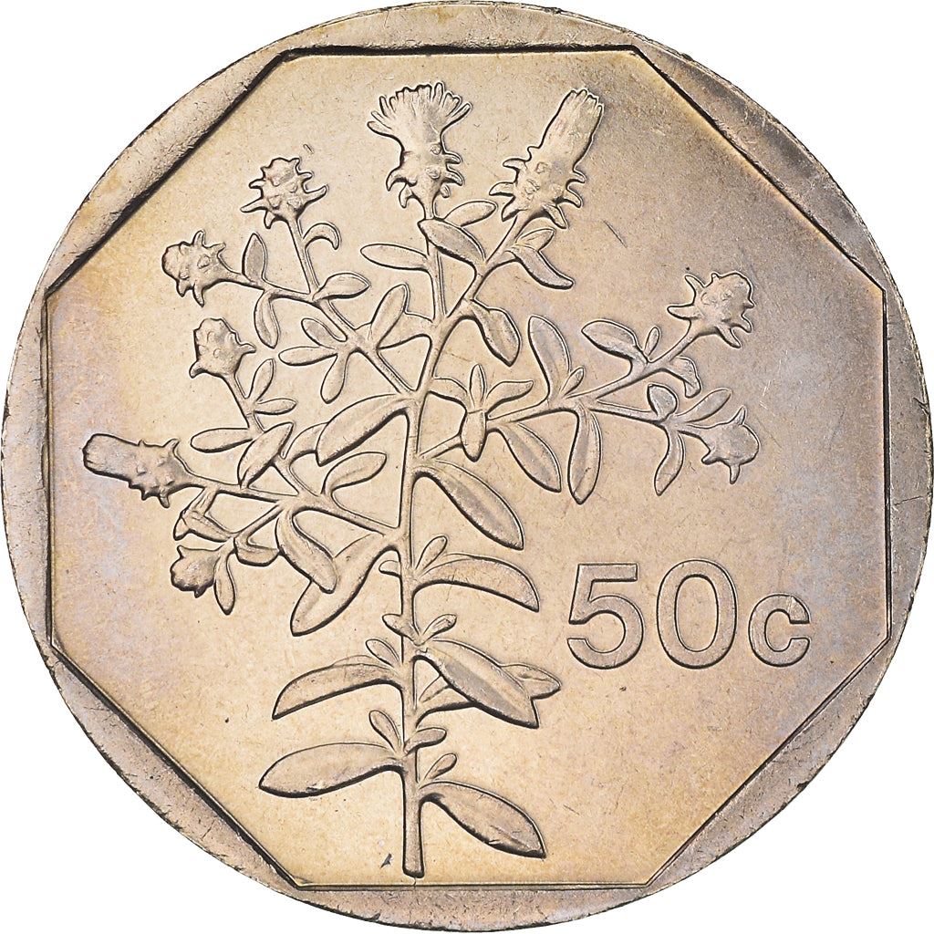 Malta Coin Maltese 50 Cents | Chiliadenus Bocconei | Plant | KM98 | 1991 - 2007