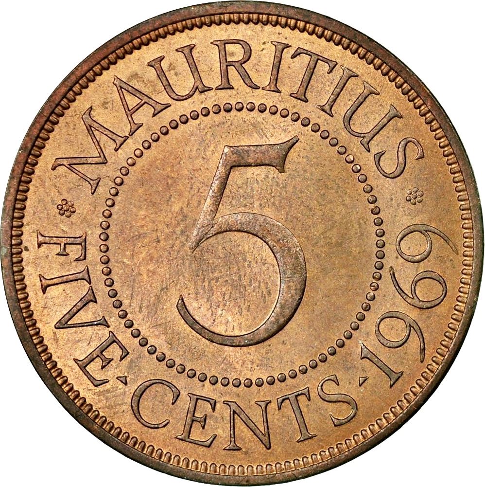 Mauritius 5 Cents Coin | Queen Elizabeth II | KM34 | 1956 - 1978