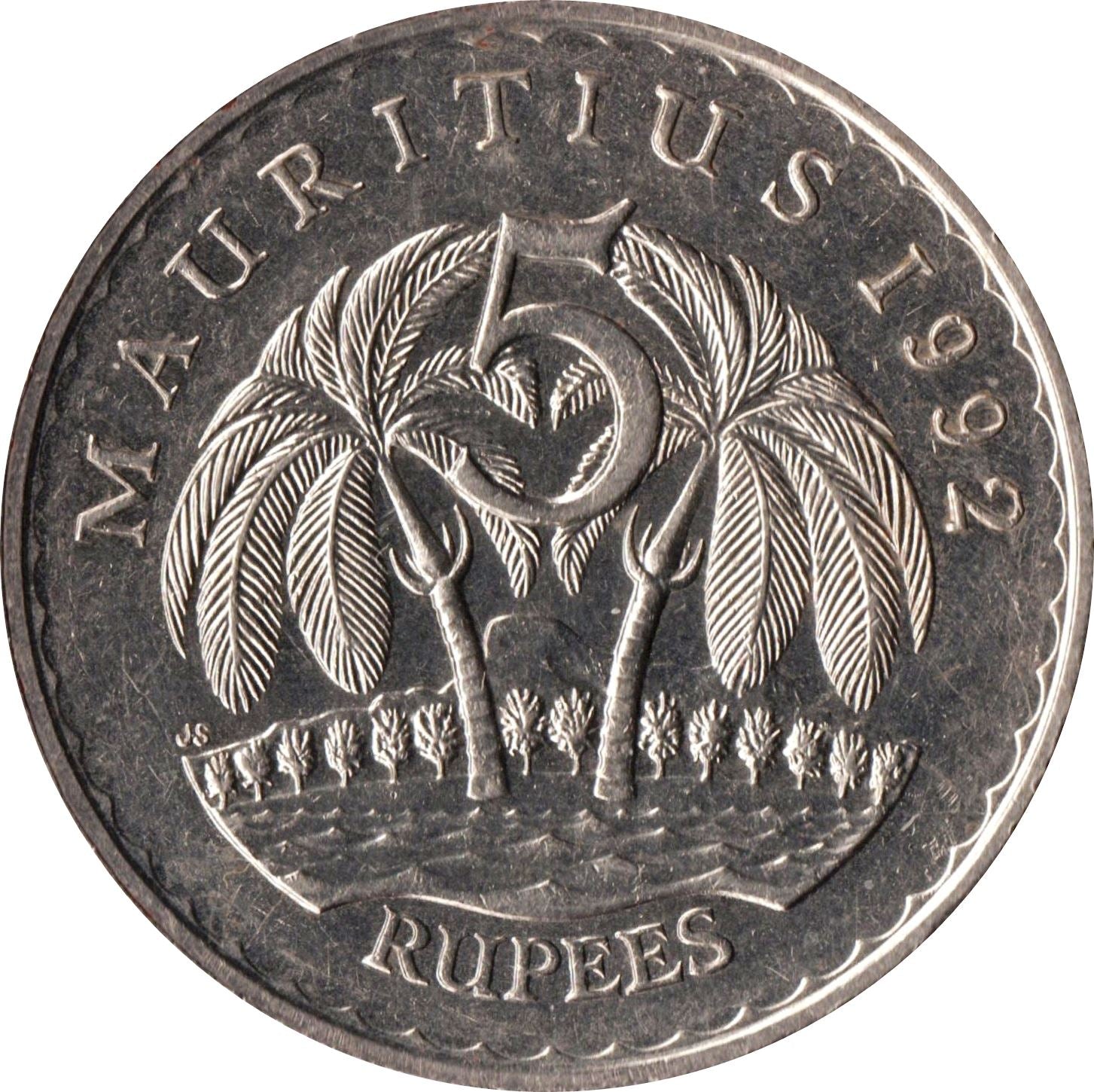 Mauritius 5 Rupees - Seewoosagur Ramgoolam | Palm Trees Coin | KM56 | 1987 - 2010