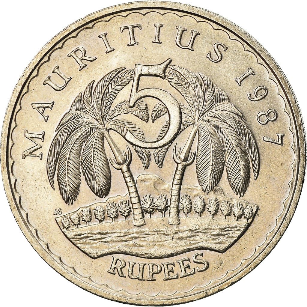 Mauritius 5 Rupees - Seewoosagur Ramgoolam | Palm Trees Coin | KM56 | 1987 - 2010