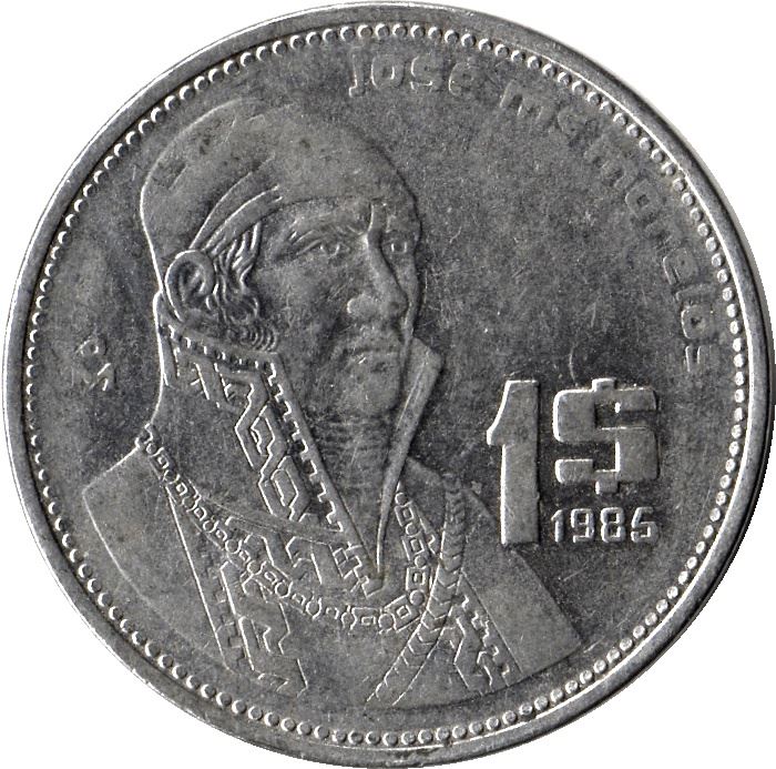 Mexico 1 Peso | José Morelos | Golden Eagle | Generals uniform Coin | KM496 | 1984 - 1987