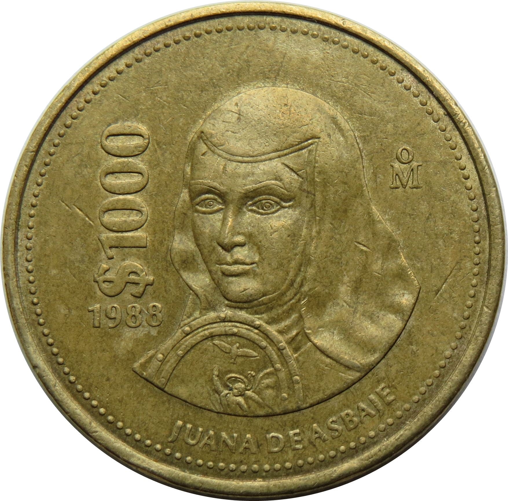 Mexico 1000 Pesos | Sor Juana Inés de la Cruz | Joan Agnes Coin | KM536 | 1988 - 1992