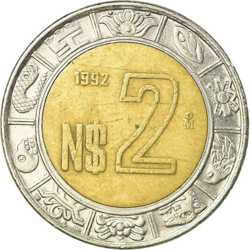 Mexico 2 Nuevos Pesos | Anillo de los Días | Aztec calendar Coin | KM551 | 1992 - 1995