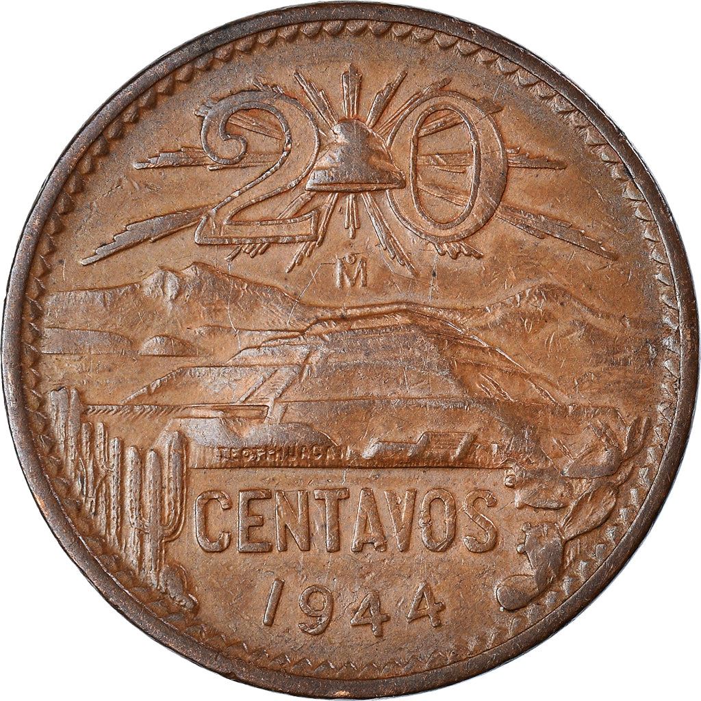 Mexico 20 Centavos | Liberty cap | Pyramid | Teotihuacán Coin | KM439 | 1943 - 1955