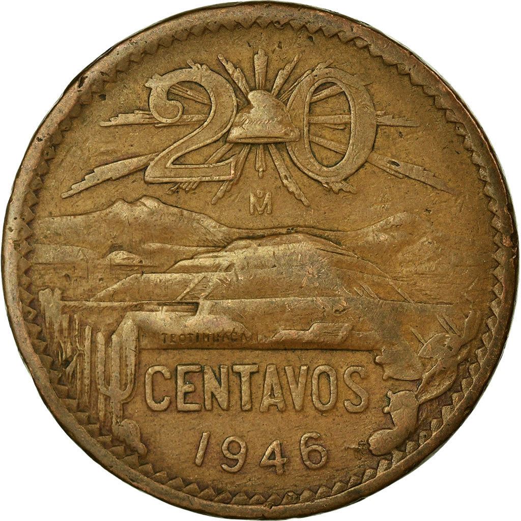 Mexico 20 Centavos | Liberty cap | Pyramid | Teotihuacán Coin | KM439 | 1943 - 1955