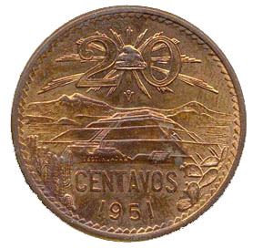 Mexico 20 Centavos | Liberty cap | Pyramid | Teotihuacán Coin | KM439 | 1943 - 1955