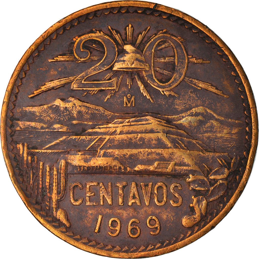 Mexico 20 Centavos | Liberty cap | Pyramid | Teotihuacán Coin | KM440 | 1955 - 1971