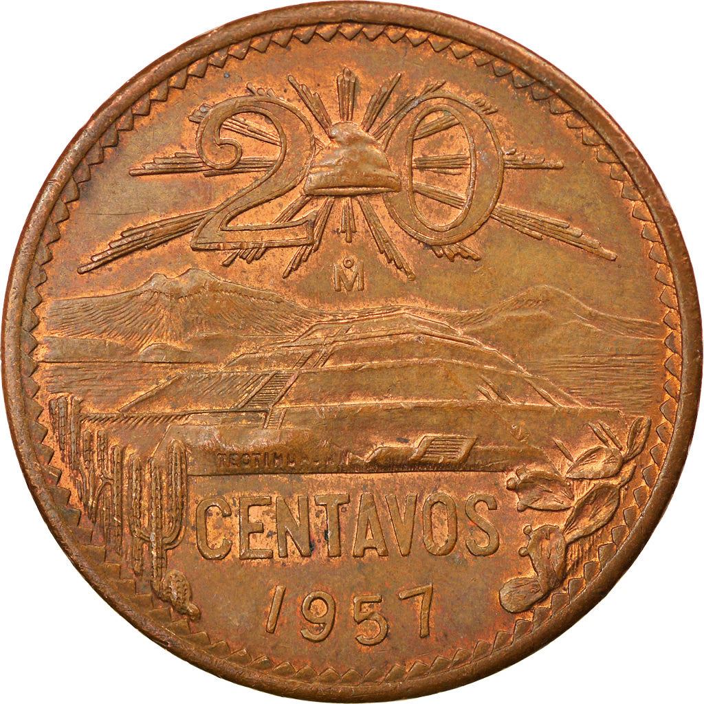 Mexico 20 Centavos | Liberty cap | Pyramid | Teotihuacán Coin | KM440 | 1955 - 1971